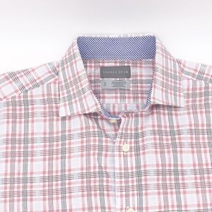 Thomas Dean Casual Button Down Plaid Shirt Men’s M Red White Blue